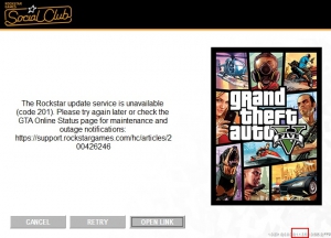 Rockstar update service is unavailable” (error code 201)