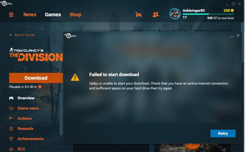 Failed to start download Tom Clancy’s The Division