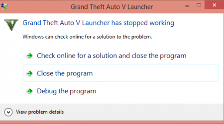 Grand Theft Auto V launcher has stopped working